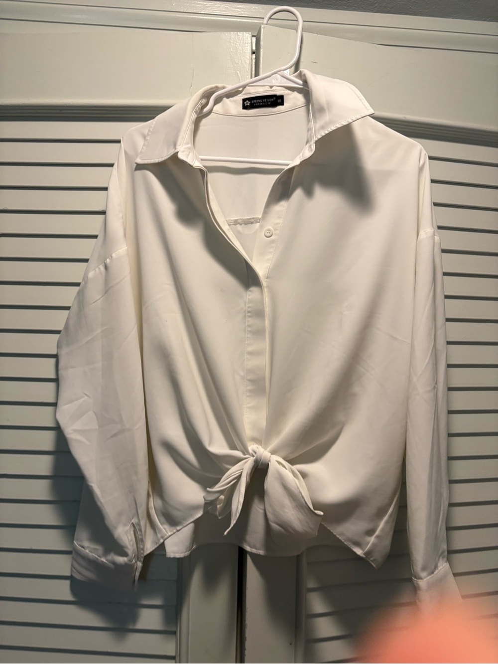 White Tie-Front Spring Seaon Blousy Shirt
